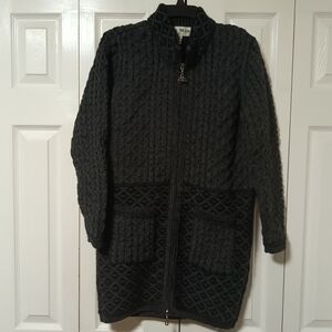 Aran Mor Long Chunky Black Zip Cardigan with Pockets